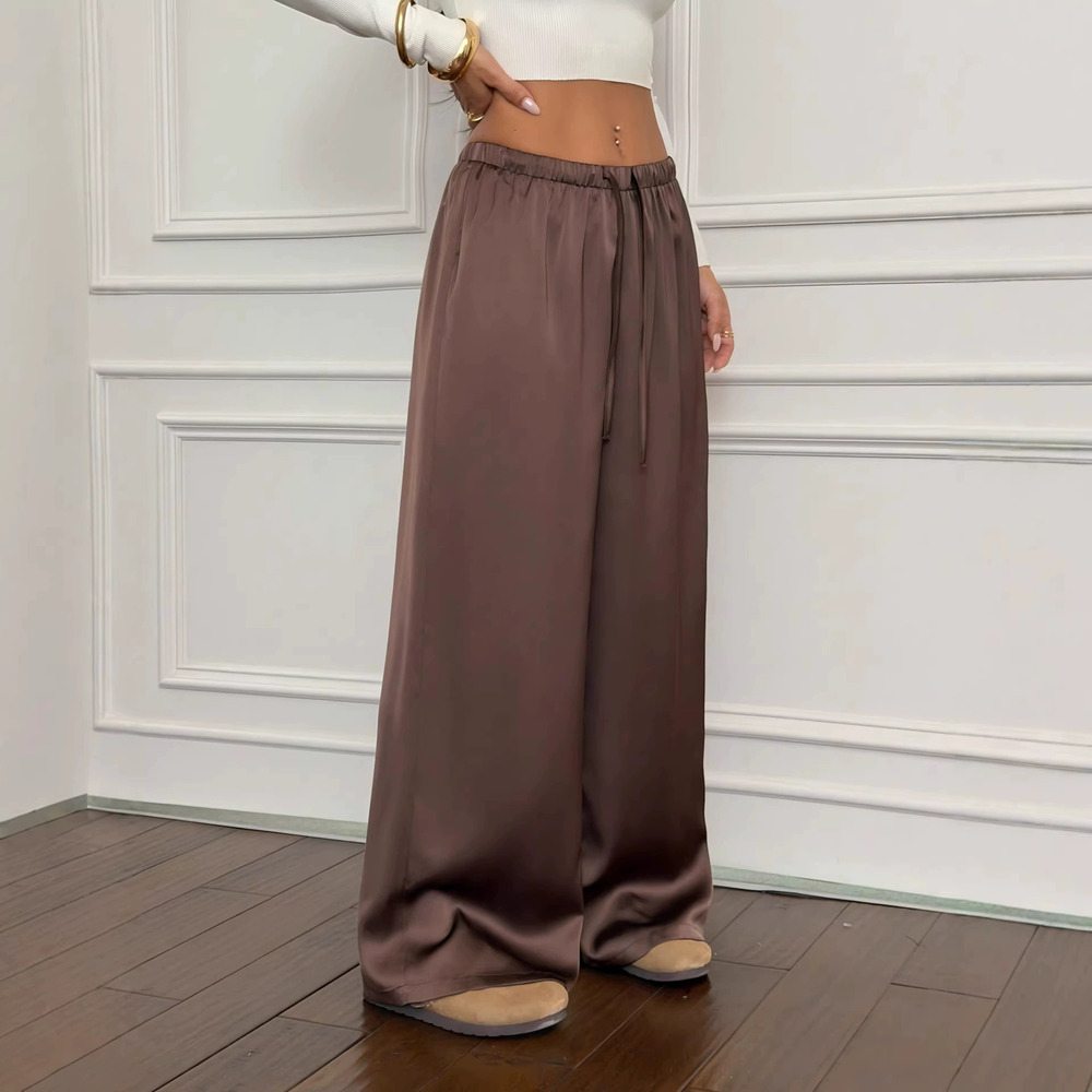 Forever 21 Satin High-Waist Draped Fitted Loose Casual Work Wide-Leg Pants